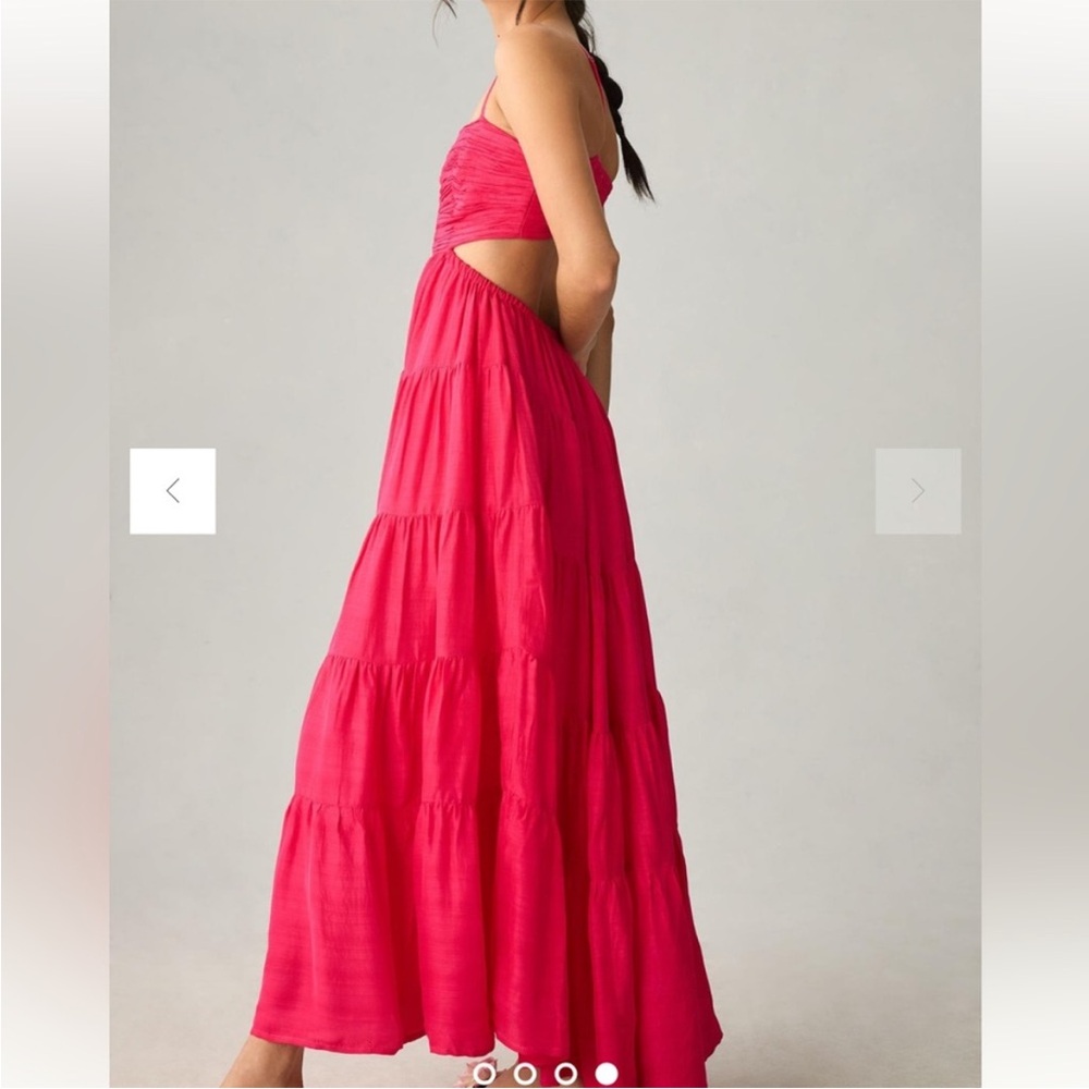 Anthropologie Let Me Be Cutout Tiered Maxi Dress Hot Pink XSP - Picture 3 of 16